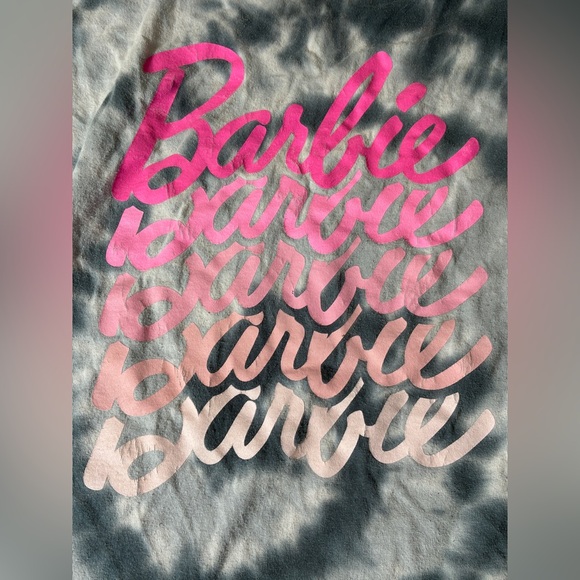 Gray Tie Dye Pink Barbie Logo Long Sleeved Shirt - Picture 6 of 7